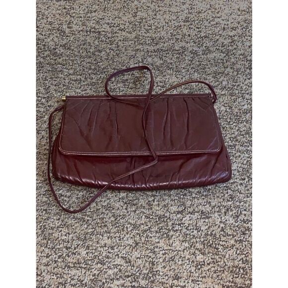 Vintage Handbags - Elegant Dark Brown Leather Shoulder Bag with Fold-Over Flap